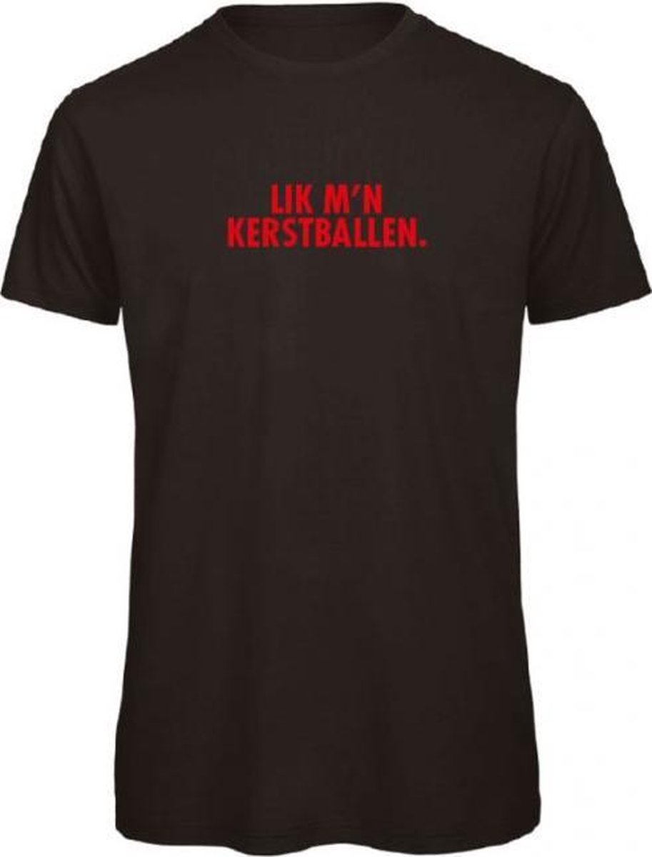 Kerst t-shirt zwart S - Lik mn kerstballen - rood - soBAD. | Kerst t-shirt soBAD. | kerst shirts volwassenen | kerst t-shirts volwassenen | Kerst outfit | Foute kerst t-shirts